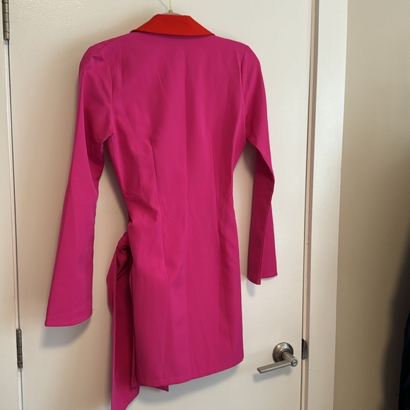 Never Fully Dressed pink red blazer dress wrap low cut s barbiecore - Picture 5 of 5
